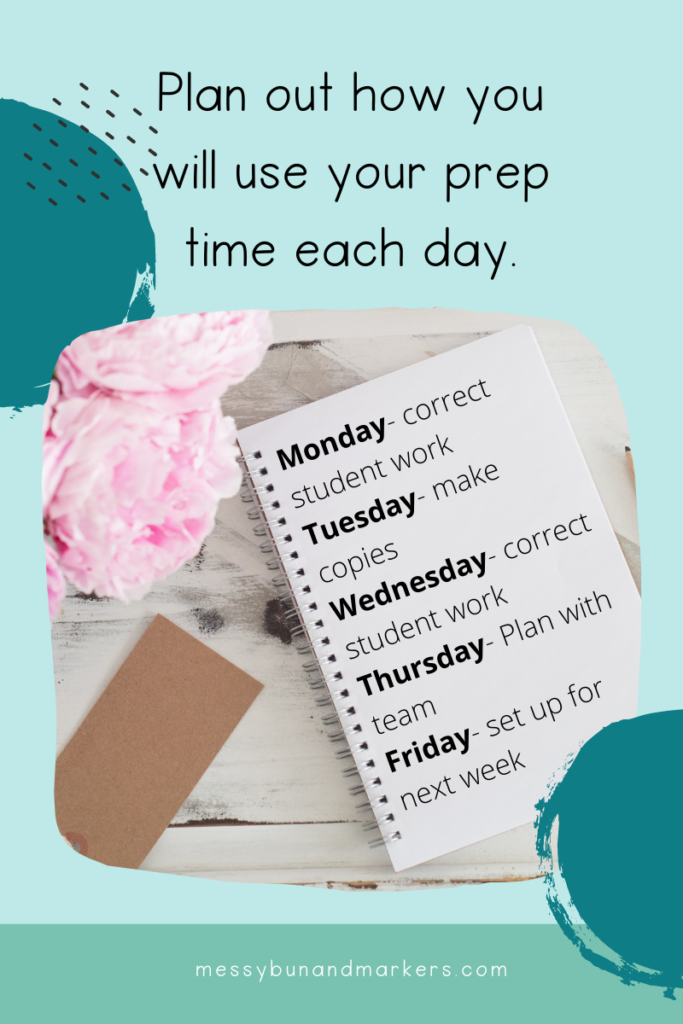 A lesson plan book that shows what the teacher will do during each prep period that week.  