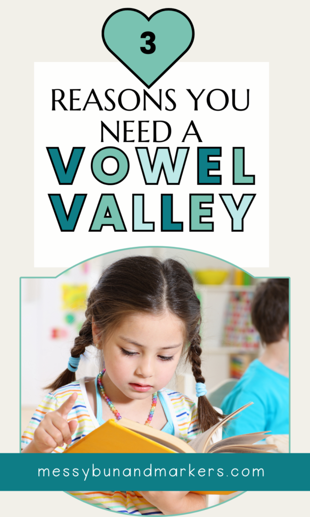 A picture of a girl reading a book. Caption: 3 reasons you need a vowel valley in your classroom
