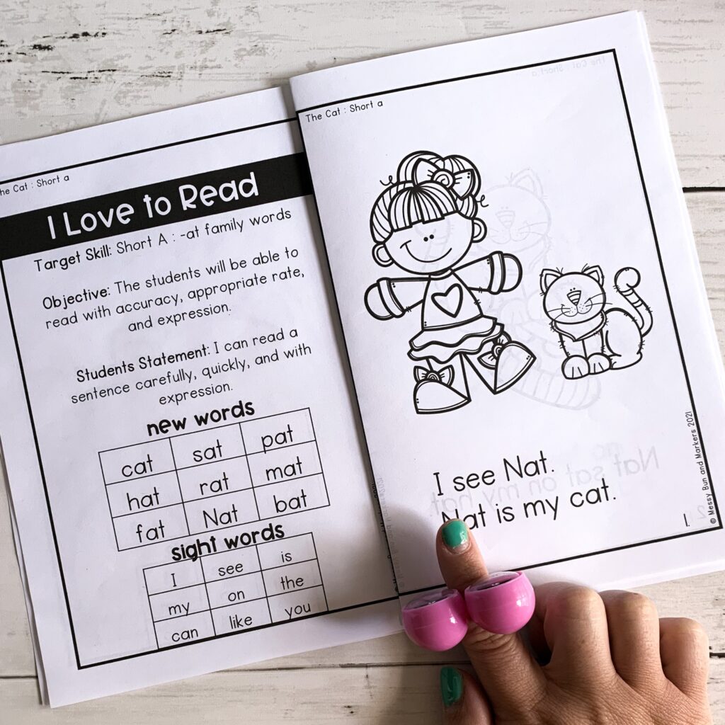 A decodable reader booklet for short a. There is a list of short a words and sight words.